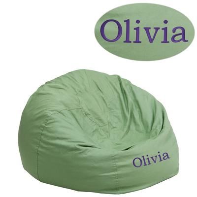 Personalized Small Solid Green Bean Bag Chair for Kids and Teens [DG-BEAN-SMALL-SOLID-GRN-TXTEMB-GG] - Flash Furniture DG-BEAN-SMALL-SOLID-GRN-TXTEMB-GG