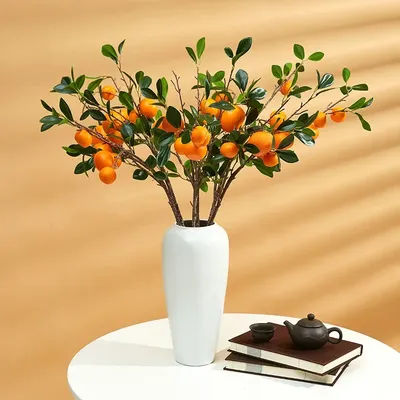 Simulation de branche de fruit orange, plante verte, décoration, ornement