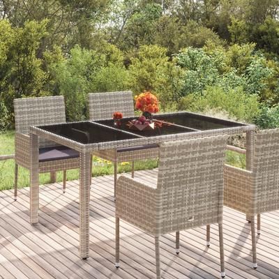 vidaXL Tavolo da Giardino Piano in Vetro Grigio 150x90x75cm Polyrattan