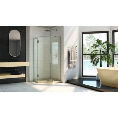 Dreamline DreamLine Prism Plus 40 inch D x 40 inch W x 74 3/4 inch H Frameless Neo-Angle Hinged Shower Enclosure in Chrome with Biscuit Shower Base Kit DL-6062-22-01