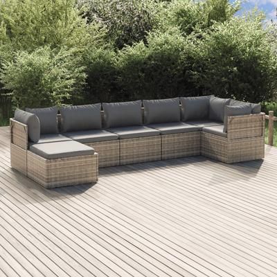 vidaXL Set Divani da Giardino 7 pz con Cuscini in Polyrattan Grigio