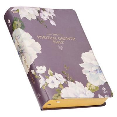 The Spiritual Growth Bible, Study Bible, Nlt - New Living Translation Holy Bible, Faux Leather, Dusty Purple Floral Printed