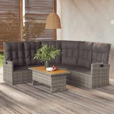 vidaXL Divano Angolare Reclinabile con Cuscini in Polyrattan Grigio