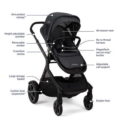 Nuna DEMI Grow Single-to-Double Stroller with Aire Protect Canopy + Classic Canopy - Ocean