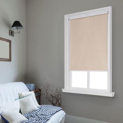 Wide Width Cut-to-Width Spring Vinyl Roller Shade by Whole Space Industries in Cream (Size 47" W 64" L)