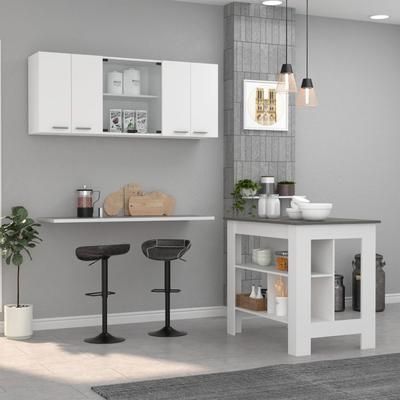 Norfolk 2 Piece Kitchen Set, Kitchen Island + Upper Wall Cabinet , White/Onyx - FM Furniture CKIT24