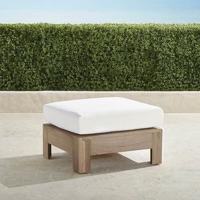 St. Kitts Ottoman with Cushion in Weathered Teak - Quick Dry, Glacier - Frontgate