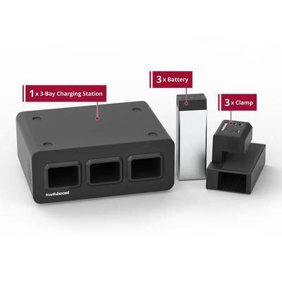 Luxor KBEP-3B3C3 KwikBoost EdgePower 3-Bay Desktop Charging Station System w/ 3 Batteries, Black
