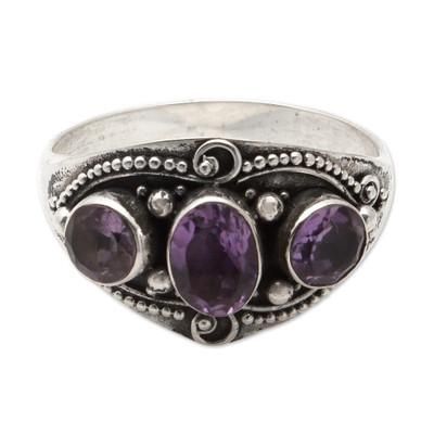 'Sterling Silver Multi-Gemstone Ring with Amethysts from Bali'