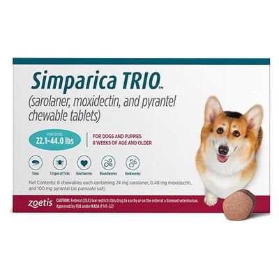 40% Off Simparica Trio For Dogs 22.1-44 Lbs (Teal) 3 Chews