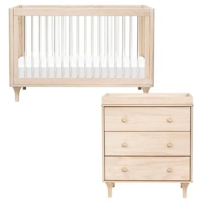 Babyletto Lolly 3-in-1 Convertible Crib + 3-Drawer Changer Dresser Bundle - Washed Natural / Acrylic