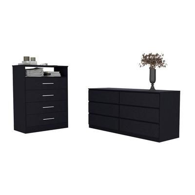 Tryon 2 Piece Bedroom Set, Drawer Dresser + Drawer Dresser, Black - FM Furniture CBED6