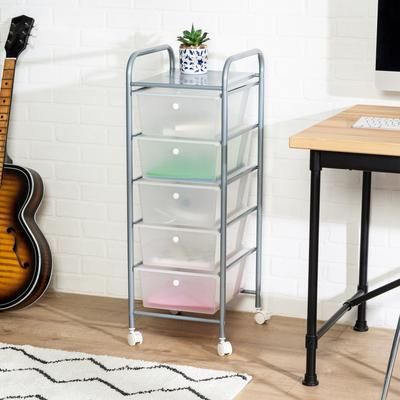 5-Drawer Rolling Storage Cart by BrylaneHome in Silver