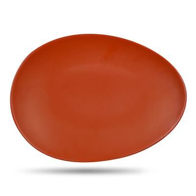 Libbey DRI-8-C Organic Oval Driftstone Plate - 13 3/4" x 10 1/8", Porcelain, Clay, Satin Matte Finish, Orange