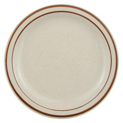 Libbey DSD-7 7 1/4" Round Desert Sand Plate - Speckled, (2) Brown Bands, White