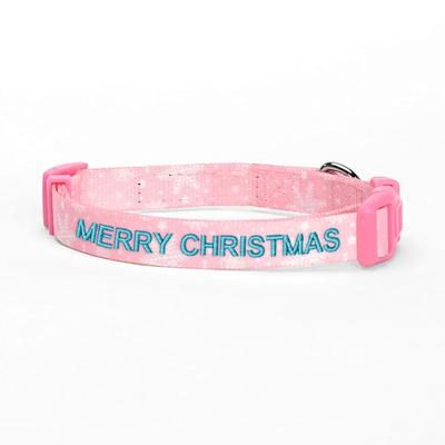 Christmas Personalized Dog Collar, Pink Snowflakes, X-Small