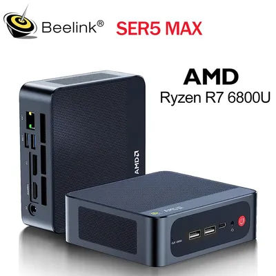 Beelink SER5 Max DDR5 Mini PC AMD Ryzen7 6800U Ryzen5 5500U DDR4 RAM 16G NVME 500G 4K Wifi6 Triple Screen 5800H Gamer Computer