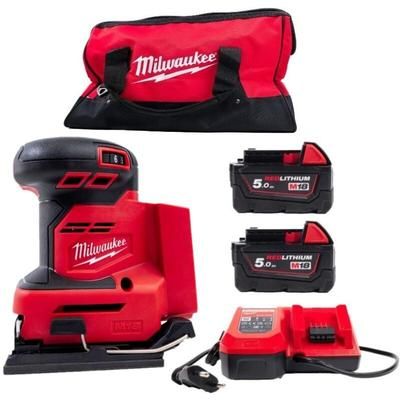 Milwaukee - M18BQSS-502B Ponceuse vibrante 1/4" 18V 2x5.0Ah batteries en sac de transport