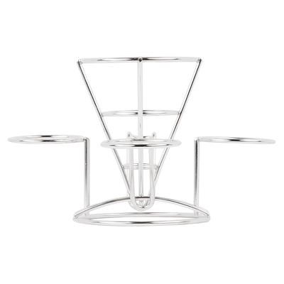 GET 4-96283 4 1/4" Round Wire Fry Cone Basket w/ 3 Condiment Holders - 6"H, Stainless Steel, 6" Height, Silver, Case of 12