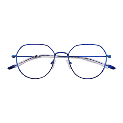 Unisex s round Shiny Blue Titanium Prescription eyeglasses - Eyebuydirect s Zeus