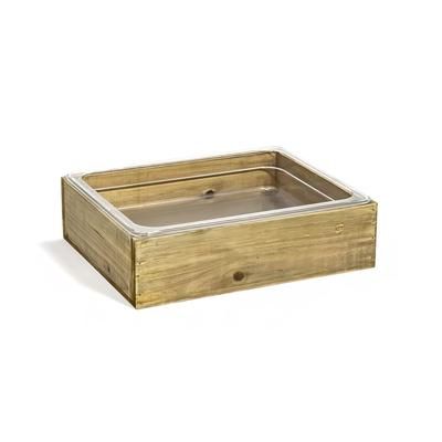 Front of the House BHO147NAW20 Rectangular Ice Housing / Pan Set - 12 3/4" x 10 1/2" x 3 1/2", Rustic Wood, Brown