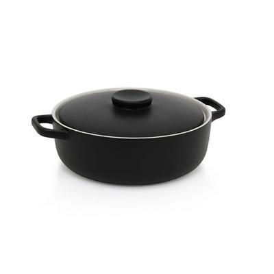 Front of the House DBO139BKC20 74 oz Round Kiln Baking Dish w/ Lid - Porcelain, Black