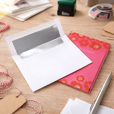 A7 7 1/4" x 5 1/4" White Envelope Silver Foil Lined 50 Pieces
