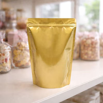 XXL Odor Proof Gusset Zipper Pouch Bags Metallic Gold - High Barrier Holds 2 Pounds Size: 9" x 4 3/4" x 13 1/2" 100 Bags Pouches