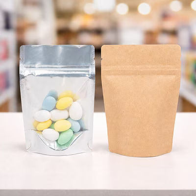 Kraft and Silver w/ Clear Front Resealing Zip Gusset Pouch Baggies Great Size for Samples Size: 4" x 2 3/8" x 6" 100 Bags Pouches