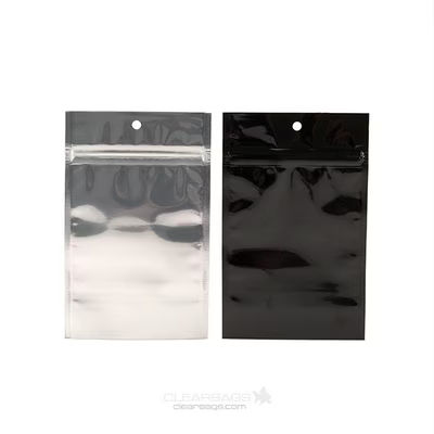 Small Black & Silver Clear Front Odor Proof Hanging Barrier Zipper Baggies Tamper Resistant Zipper Bag Size: 3 5/8" x 5" 100 Bags