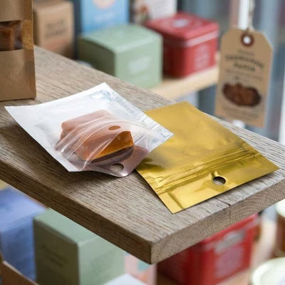 Gold Backed Metallized Hanging Zipper Barrier Bags 2" x 2" 100 pack