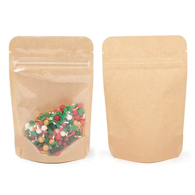 Kraft with Clear Front Resealing Food Safe Pouch Bags Great for Jelly Beans or Almonds Size: 4" x 2 3/8" x 6" 100 Bags Pouches