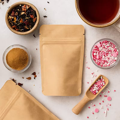 XS Solid Kraft Resealable Stand Up Zipper Pouch Baggies Food Safe - Holds 1 Ounce Size: 3 1/8" x 2" x 5 1/8" 100 Bags Pouches