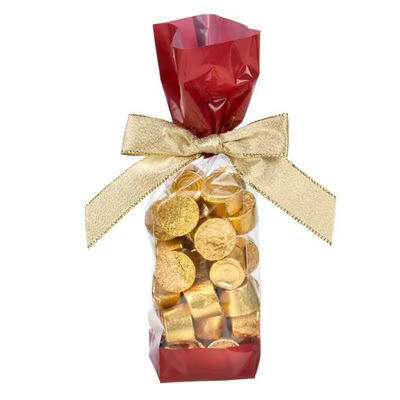 Small Tall Red and Clear Gusset Bags - Great for Cinnamon Candies Mints or Red Licorice Bag Size: 2" x 1 7/8" x 9 1/2" 100 Bags