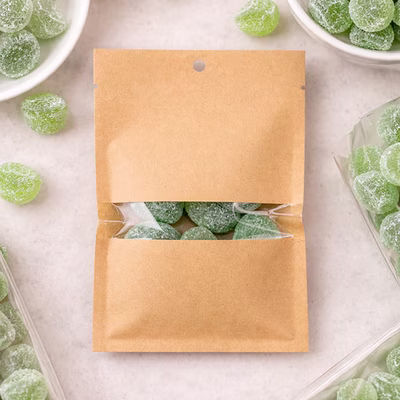 Eco Friendly Compostable Kraft Heat Seal Bags with Horizontal Window. Great for dried fruit and nuts Bag Size: 4" x 6" 100 Bags