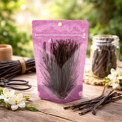 Medium Purple Rice Paper Stand Up Zip Gusset Pouch Bags w/ Clear Front - 4 ounces Size: 5 1/8" x 3 1/8" x 8 1/8" 100 Bags Pouches