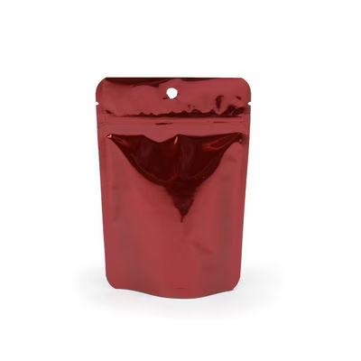 Red Metallized Stand Up Zipper Pouch with Hang Hole 4" x 2 3/8" x 6" 100 pack
