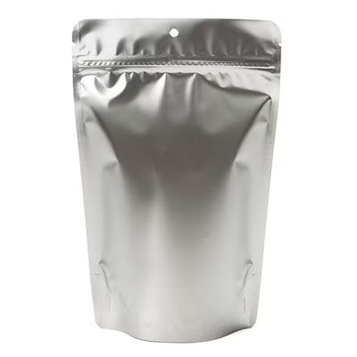Silver Metallized Stand Up Zipper Pouch with Hang Hole 5 7/8" x 3 1/2" x 9 1/8" 100 pack