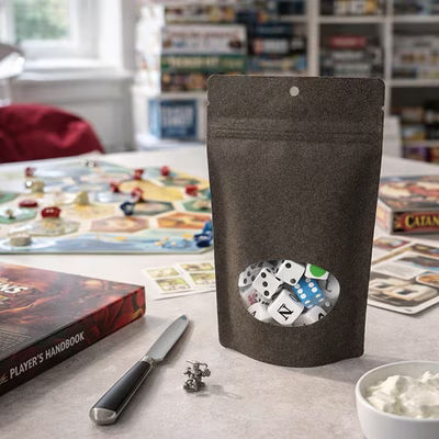Medium Black Kraft Stand Up Resealable Pouch Bags with Oval Window - Holds 4 oz. Size: 5 1/8" x 3 1/8" x 8 1/8" 100 Bags Pouches