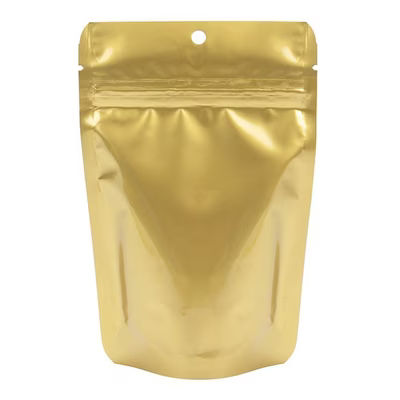 Gold Metallized Stand Up Zipper Pouch with Hang Hole 4" x 2 3/8" x 6" 100 pack