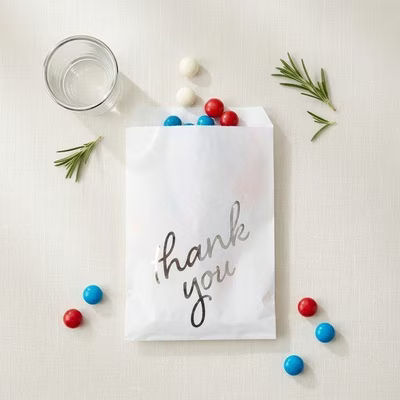 White Paper Silver Thank You Treat Bags 100 Pack 5" x 8"