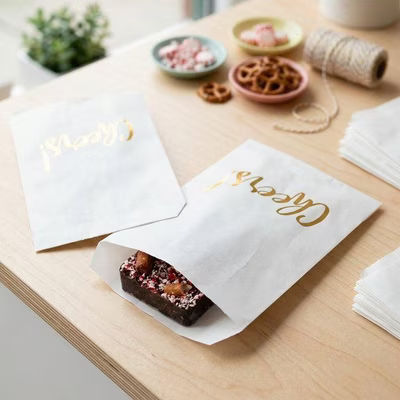 Paper Treat Bags Gold Cheers 5" x 8" 100 pack