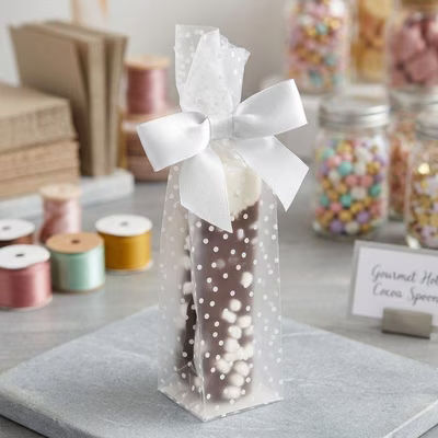 Frosted Polka Dots Flat Bottom Gusset Bags w/ Paper Insert| 2? x 2? x 8 1/4? 100 pack |FFGPB11D