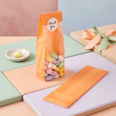 Neon Orange Flat Bottom Gusset w/ Paper Insert| 2 3/4" x 2" x 10" 100 Pack