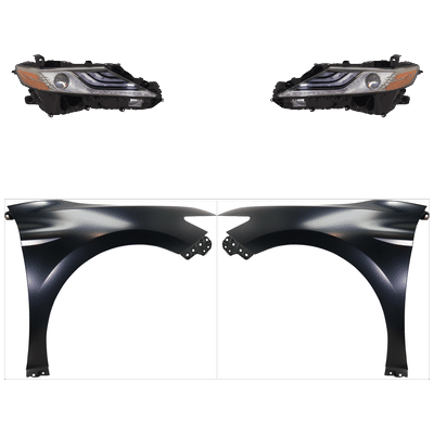 2019 Toyota Camry 4-Piece Kit Driver and Passenger Side Headlights with Fenders, with Bulbs, LED, For Models With LED Signal Light