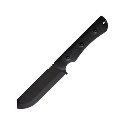 Jason Perry Blade Works Reverse Tanto Camp Knife 10.13in Overall 5in Black Powder Coated 1095HC Steel Blade Black G10 Handle Reverse Tanto Blade Kydex