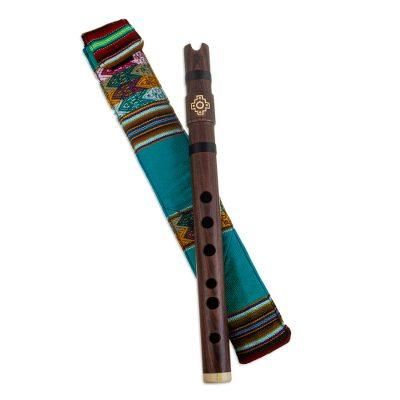 Andean Strength,'Wood Quena Flute Wind Instrument with Green Andean Case'