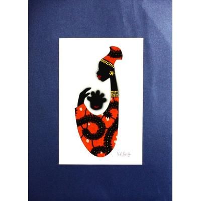 Baby Kaa Fo I,'Signed Mixed Media Painting of an African Mother in Orange'