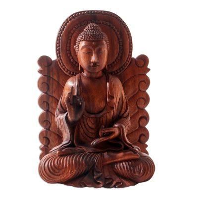 King of Kings,'Hand Carved Suar Wood Buddha Sculpture'