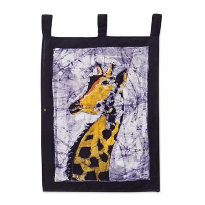 Elegant Savanna,'Handcrafted Cotton Wall Hanging of Giraffe in Yellow Hues'